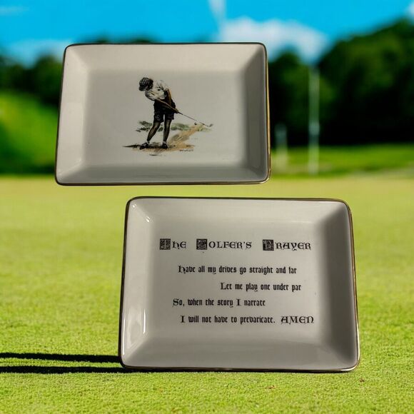 Vintage 1960 Delano Studios Setauket THE GOlFERS PRAYER Dish Trays GOLF Gift - Picture 1 of 7